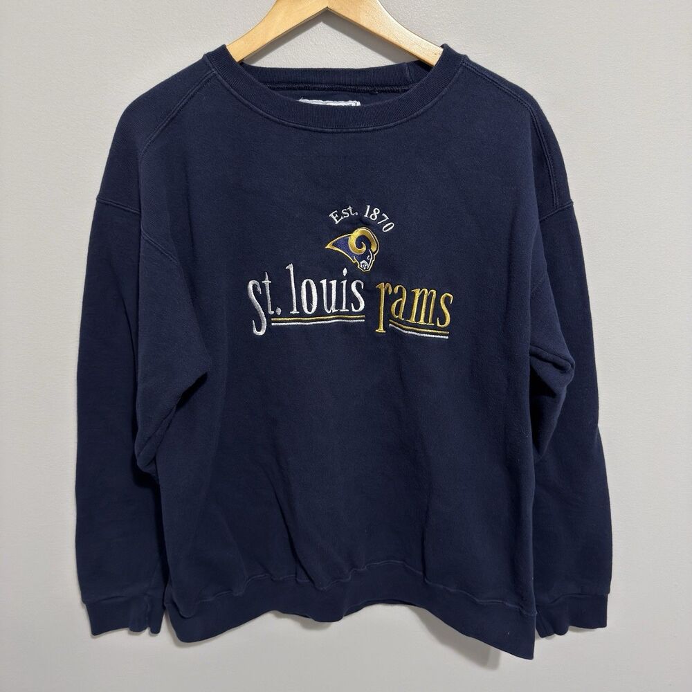 Vintage St. Louis Rams Sweatshirt Mens L Blue NFL Football Santee 90s
